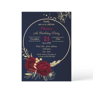 burgundy gold floral circle navy birthday party