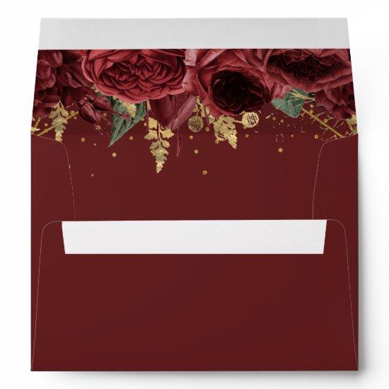 Burgundy Gold Floral Elegant Envelope