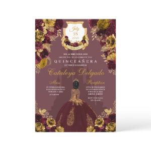 Burgundy & Gold Floral Elegant Quinceañera