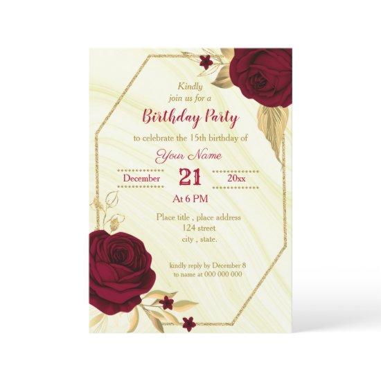burgundy gold floral geometric birthday party