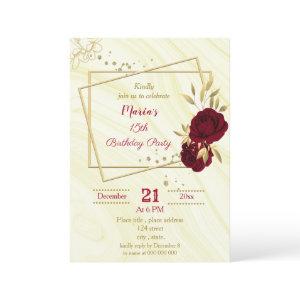 burgundy gold floral marble birthday party