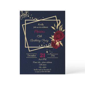 burgundy gold floral navy blue birthday party