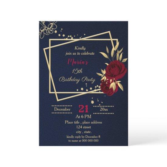 burgundy gold floral navy blue birthday party