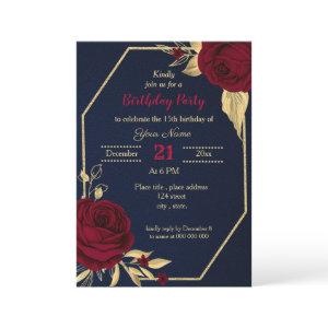 burgundy gold floral navy blue birthday party
