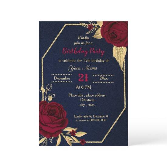 burgundy gold floral navy blue birthday party