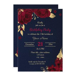 burgundy gold floral navy blue birthday party