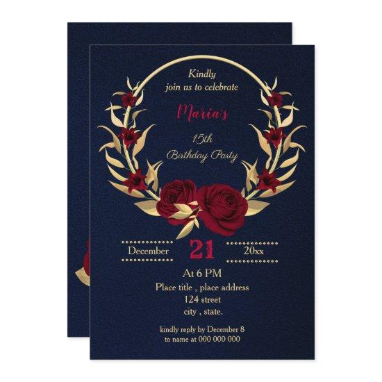 burgundy gold floral navy blue birthday Party