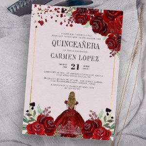 Burgundy Gold Floral Princess Birthday Quinceanera