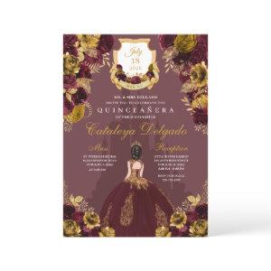 Burgundy & Gold Floral Princess Castle Quinceañera