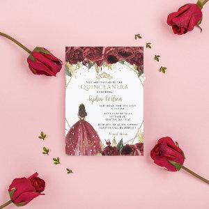 Burgundy Gold Floral Princess Quinceañera Quince I