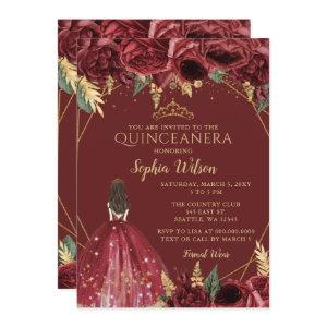 Burgundy Gold Floral Princess Quinceañera Quince