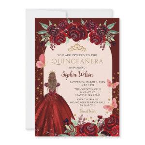Burgundy Gold Floral Princess Quinceañera Quince