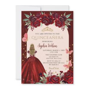 Burgundy Gold Floral Princess Quinceañera Quince