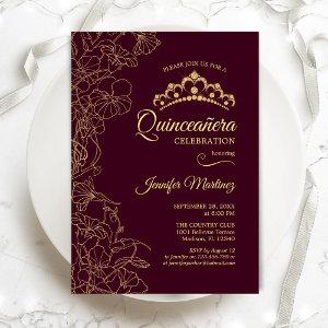 Burgundy Gold Floral Quinceanera Party