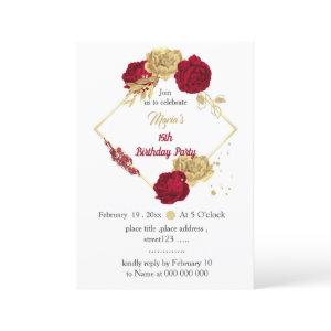 burgundy & gold flowers geometric birthday