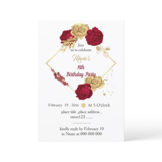 burgundy & gold flowers geometric birthday