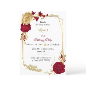 burgundy & gold flowers geometric birthday