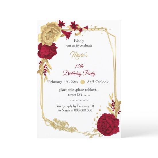 burgundy & gold flowers geometric birthday