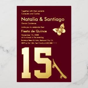 Burgundy Gold Foil Twins 15 Birthday