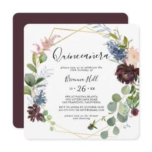 Burgundy Gold Geometric Quinceañera