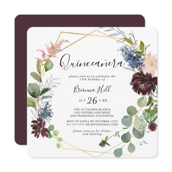 Burgundy Gold Geometric Quinceañera