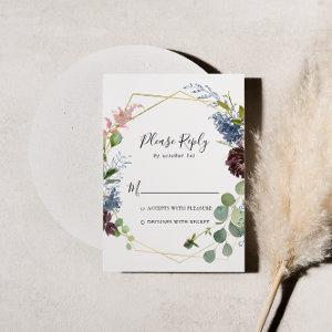 Burgundy Gold Geometric RSVP