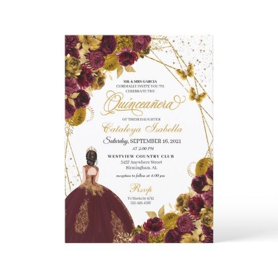 Burgundy & Gold Glitter Butterfly  Quinceanera