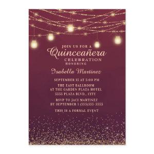 Burgundy Gold Glitter String Lights Quinceañera