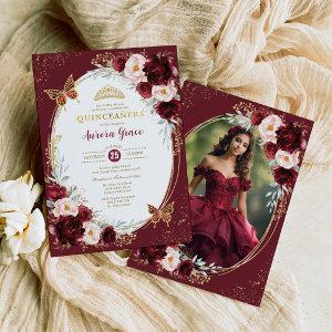 Burgundy Gold Quinceañera Flowers Butterfly Photo