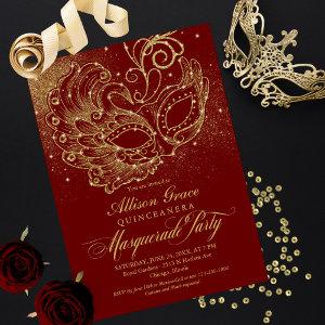 Burgundy Gold Quinceanera Masquerade