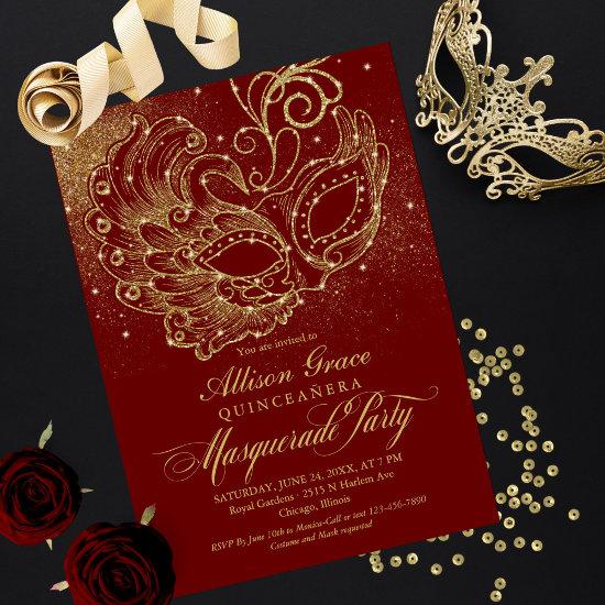 Burgundy Gold Quinceanera Masquerade