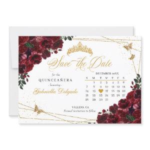 Burgundy & Gold Quinceañera Save The Date