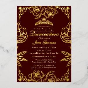 Burgundy Gold Rose Garden Quinceanera Foil