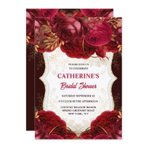 Burgundy gold rose watercolor bridal shower chic