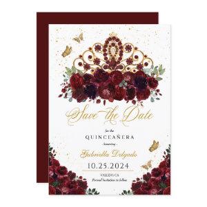 Burgundy & Gold Tiara Save The Date Quinceañera