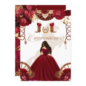 Burgundy Gold Western Charro 2-Sided Quinceanera