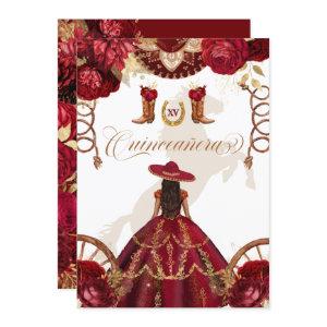 Burgundy Gold Western Charro 2-Sided Quinceañera