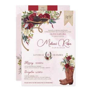 Burgundy Holiday Floral Western Charro Quinceanera