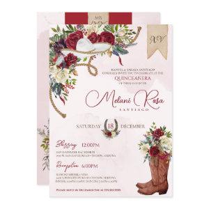 Burgundy Holiday Floral Western Charro Quinceanera