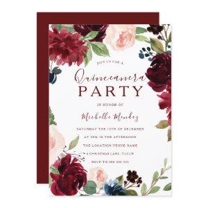 Burgundy Maroon Red Floral Quinceanera Party