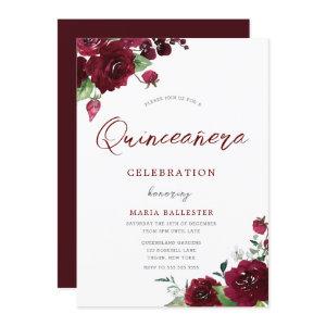 Burgundy Maroon Watercolor Flowers Quinceanera