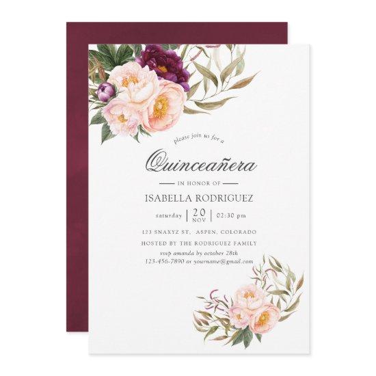 Burgundy - Marsala and Peach Floral Quinceañera