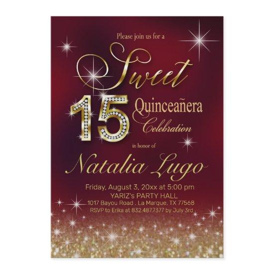 Burgundy Marsala Gold Glitter Sweet 15 Quinceanera