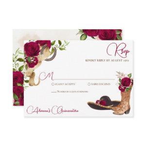 Burgundy Merlot Charro Western Quinceanera RSVP Card