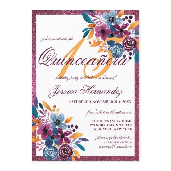 Burgundy Mustard Watercolor Flower Quinceañera
