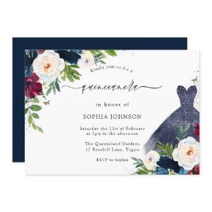 Burgundy & Navy Floral Dress Quinceanera Party