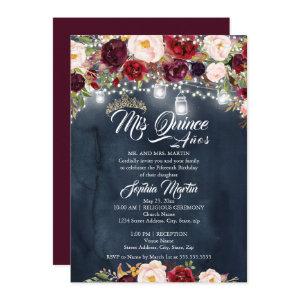 Burgundy Navy Floral Lights Quinceanera