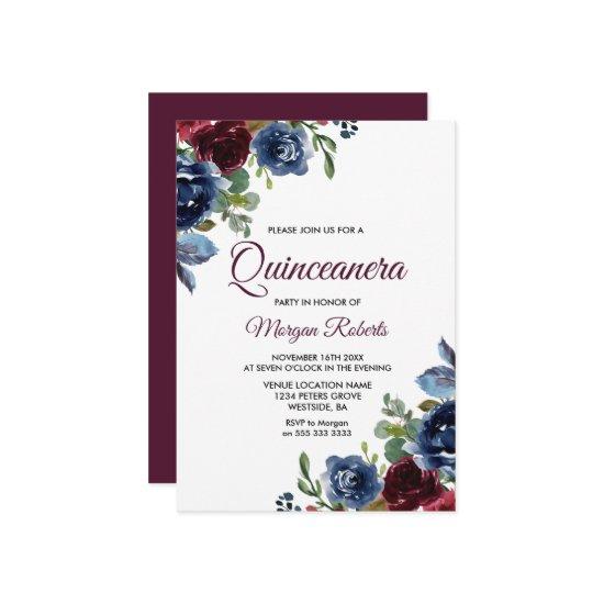 Burgundy & Navy Floral Quinceanera Party