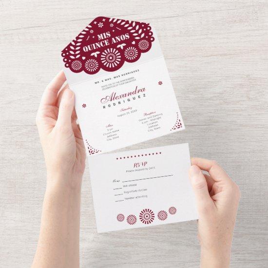 Burgundy Papel Picado Mis Quince Años All In One