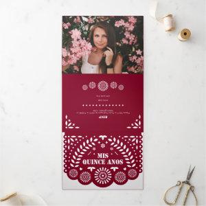 Burgundy Papel Picado Mis Quince Años Tri-Fold